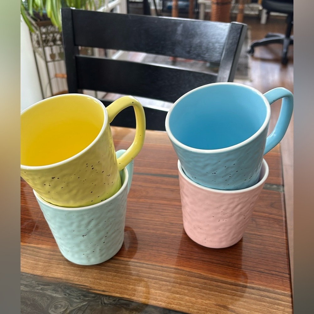 Stone lain stoneware mugs (4) assorted colors